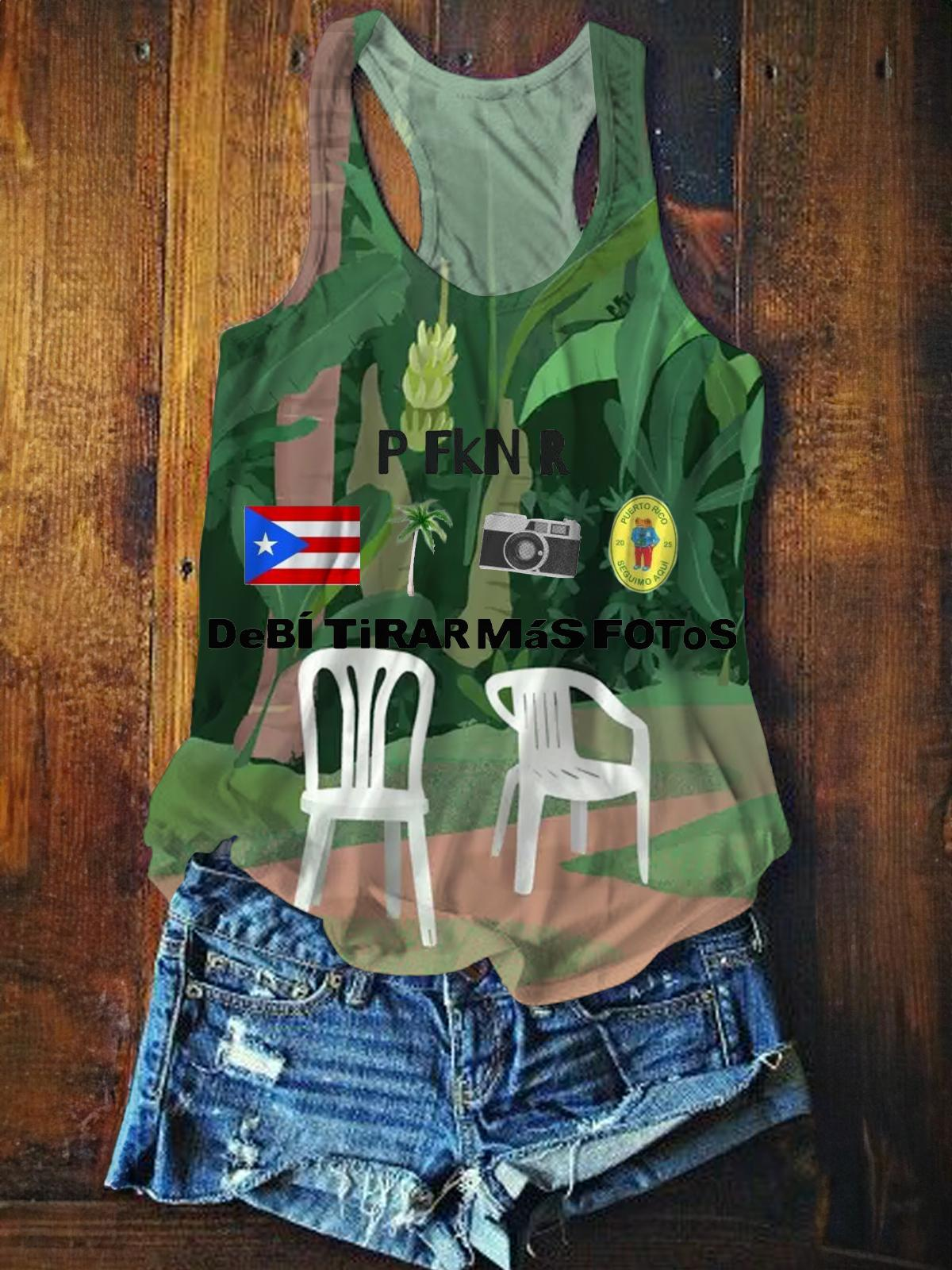 Puerto Rico Flower Plant Art Printed Casual Tank Top（Best Seller）