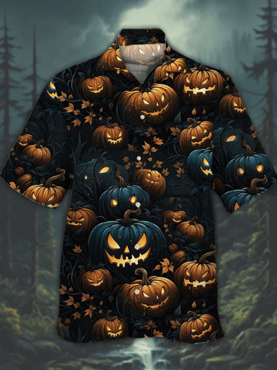 Men's Halloween Fun Scary Cuban Collar Cotton Blend Shirt