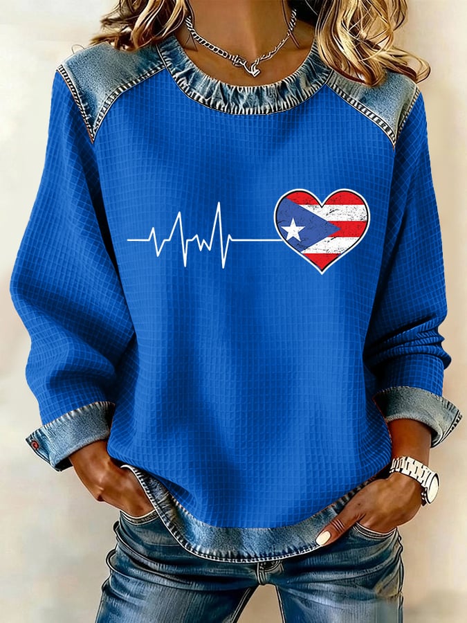 Women's Puerto Rico Patchwork Casual Sweatshirt