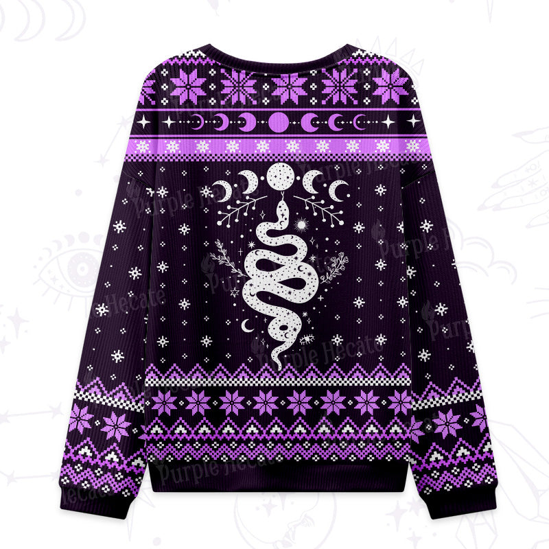 Purplehecate Snake And Moon Phase Ugly Christmas Sweatshirts