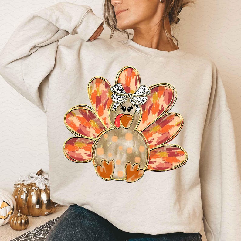 Colorful Coquette Gold Glitter Turkey Sweatshirt