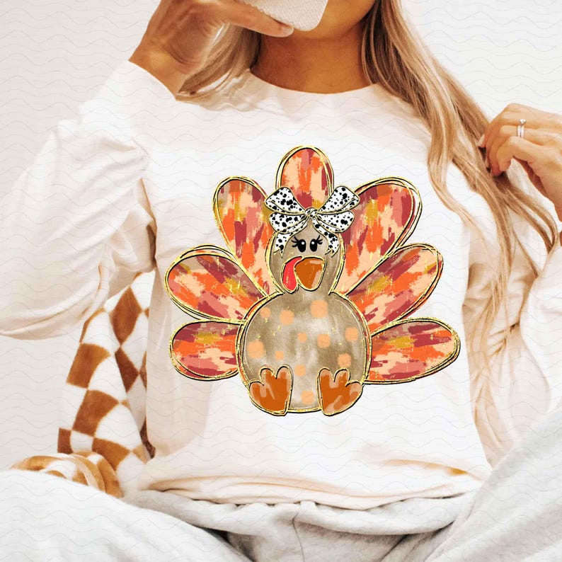 Colorful Coquette Gold Glitter Turkey Sweatshirt