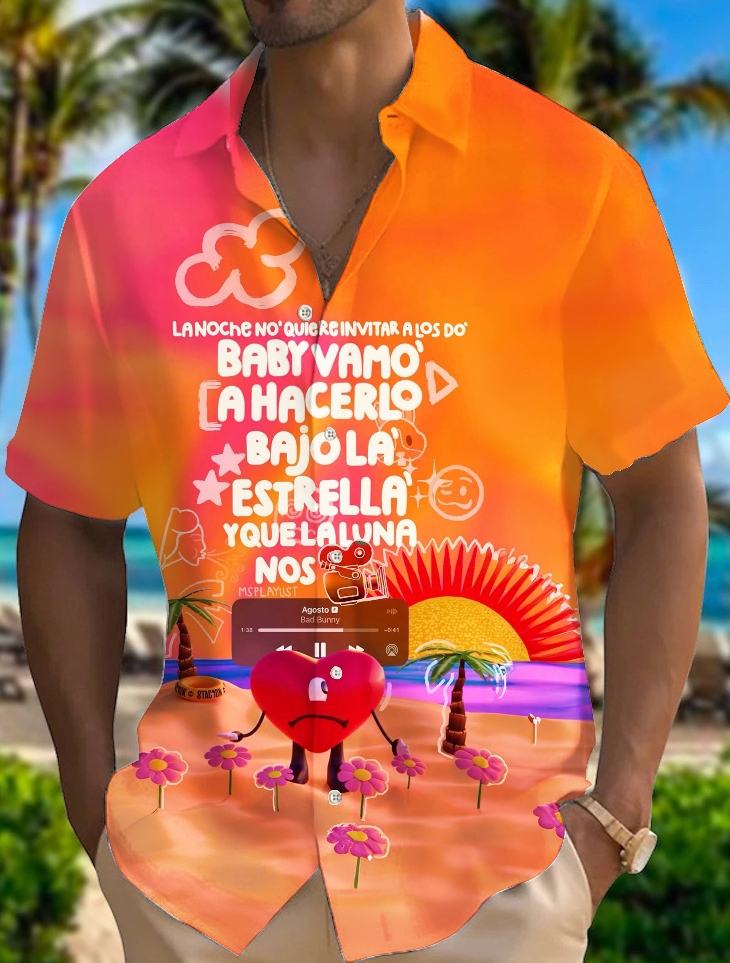 Puerto Rico Fun Print Men's Pocket Short Sleeve Shirt (Best Seller)