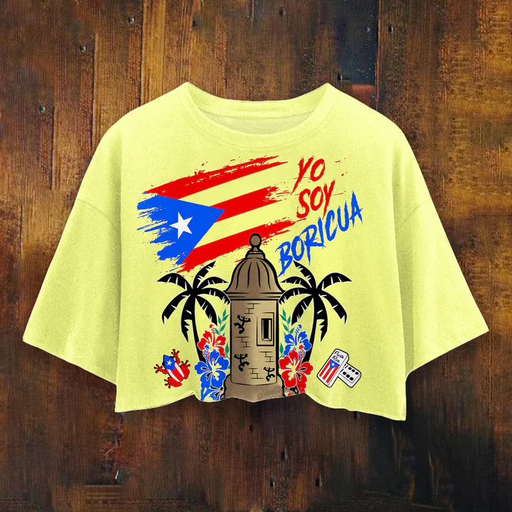 Women's Puerto Rican Printed Umbilized T-shirt（Best Seller）