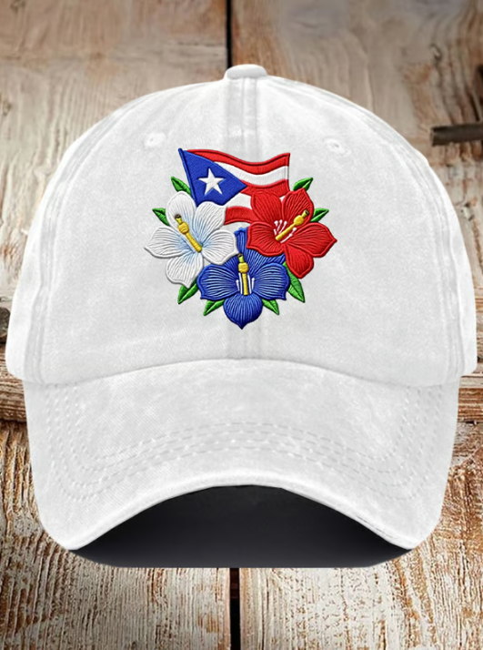 Retro Puerto Rico Print Baseball Cap