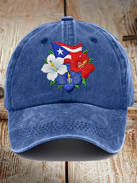 Retro Puerto Rico Print Baseball Cap