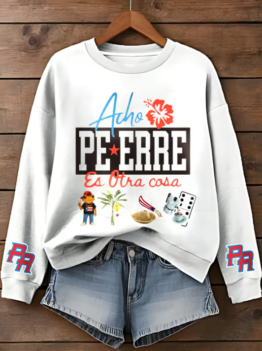 Puerto Rico Color Leisure Printed Long Sleeve Casual Top