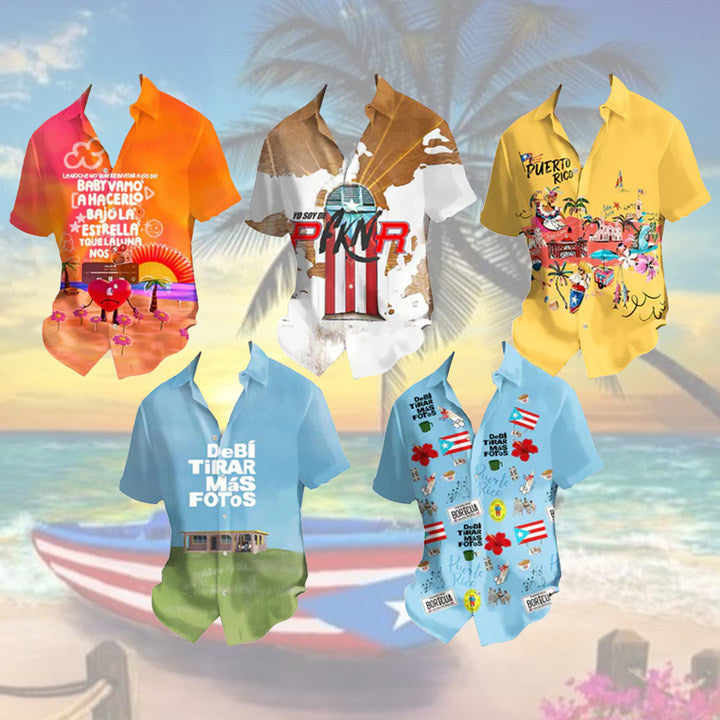 Puerto Rico Fun Print Men's Pocket Short Sleeve Shirt (Best Seller)