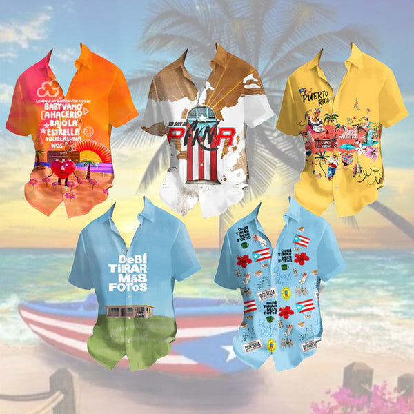 Puerto Rico Fun Print Men's Pocket Short Sleeve Shirt (Best Seller)