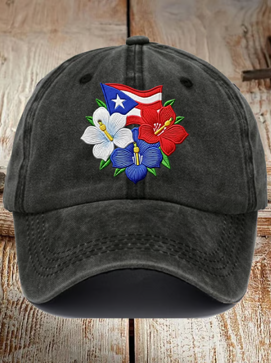 Retro Puerto Rico Print Baseball Cap