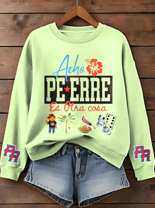 Puerto Rico Color Leisure Printed Long Sleeve Casual Top
