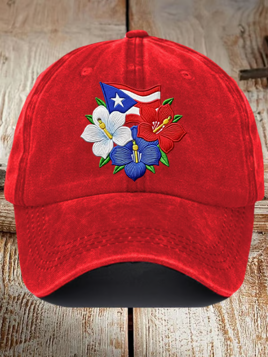 Retro Puerto Rico Print Baseball Cap