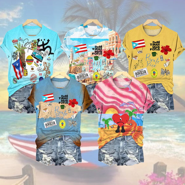 Puerto Rico Crew Neck Printed T-Shirt（Best Seller）