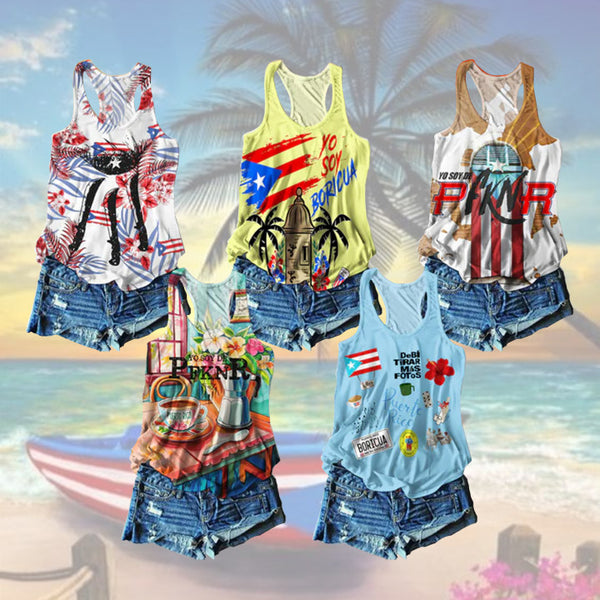 Puerto Rico Flower Plant Art Printed Casual Tank Top（Best Seller）