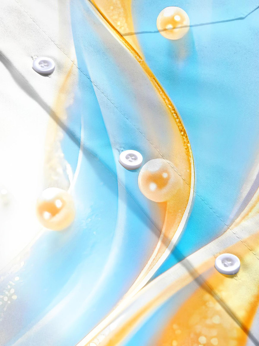 Blue Gold Water Ripple Pearl Fluid Art Men's Pocket Short Sleeve Shirts