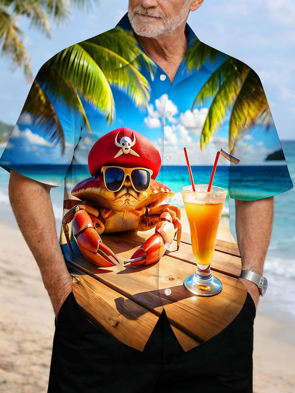 Hawaiian Beach Pirate Crab Men's Pocket Short Sleeve Shirts