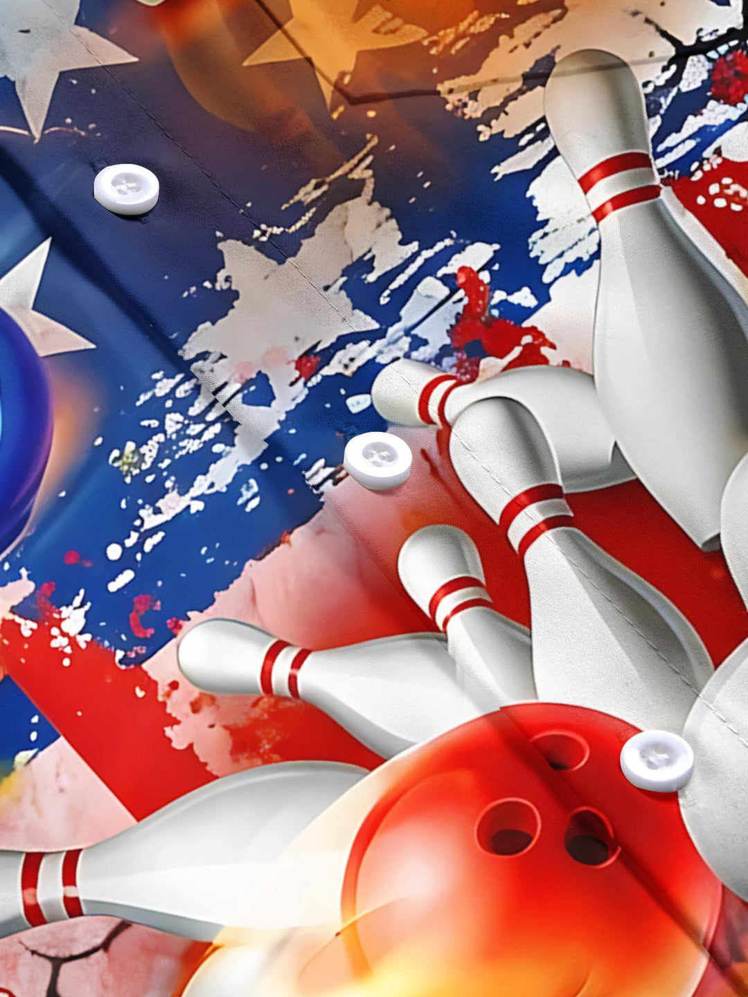 American Flag Bowling Print Men's Pocket Short Sleeve Shirts