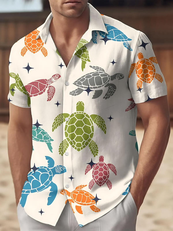 Turtle Hawaiian Print Men's Pocket Short Sleeve Shirts