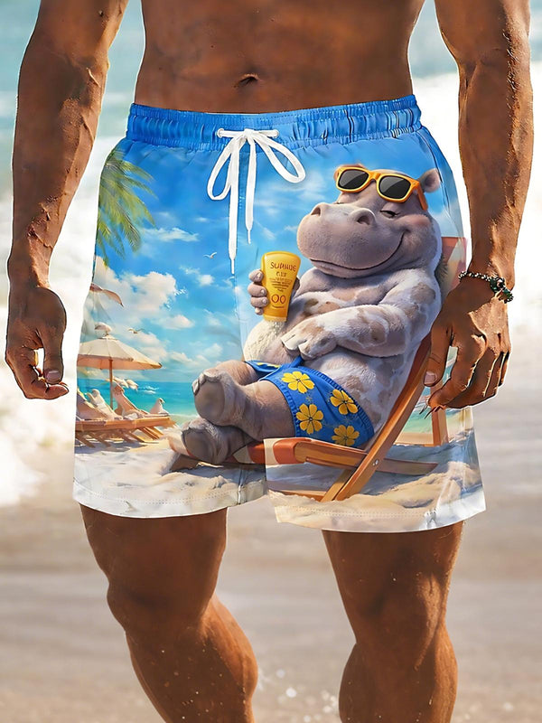Hawaiian Hippo Print Men's Print Pocket Shorts