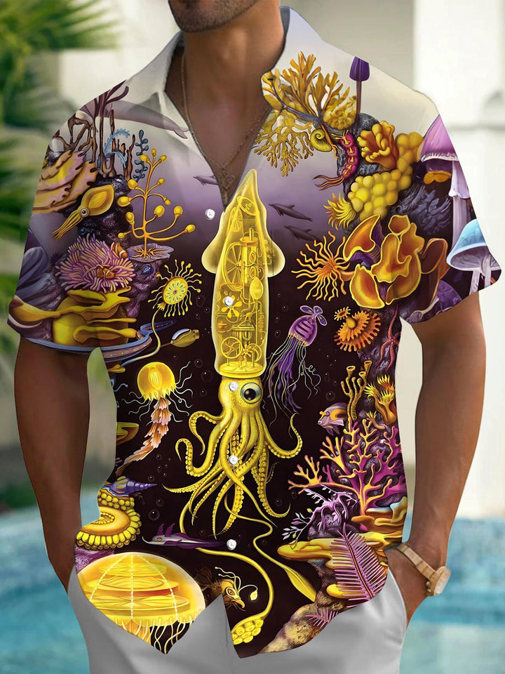 Marine Life Art Print Men's Pocket Short Sleeve Shirts