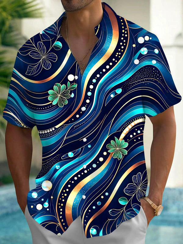 Abstract Floral Men's Pocket Short Sleeve Shirts