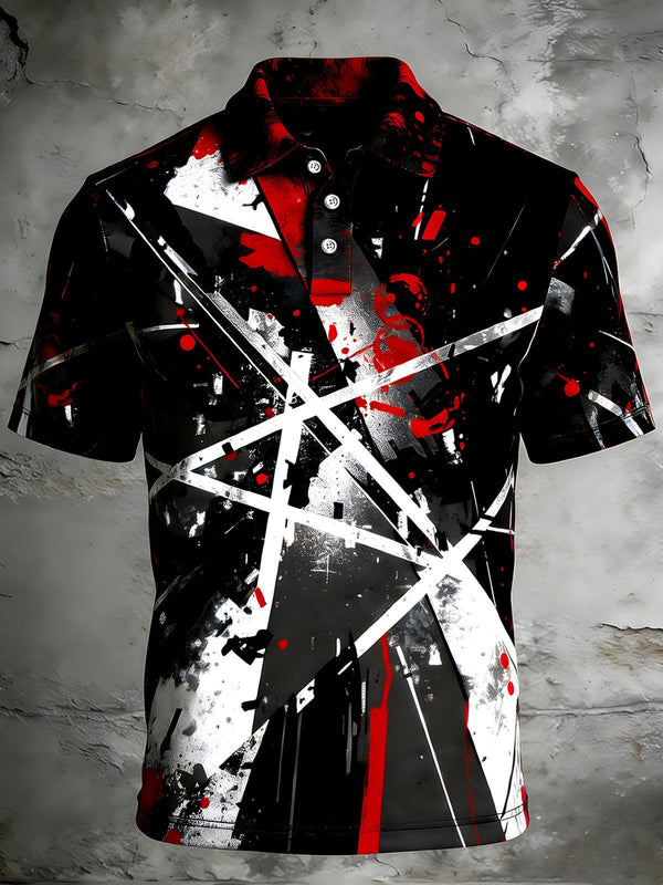 Dark Tie Dye Men's Short Sleeve Button Polo Shirt