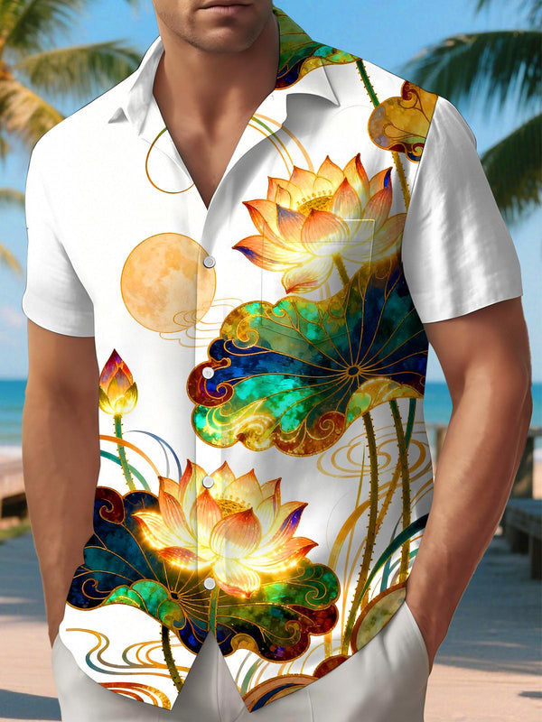 Art Gilded Lotus Floral Charm Men's Pocket Short Sleeve Shirts