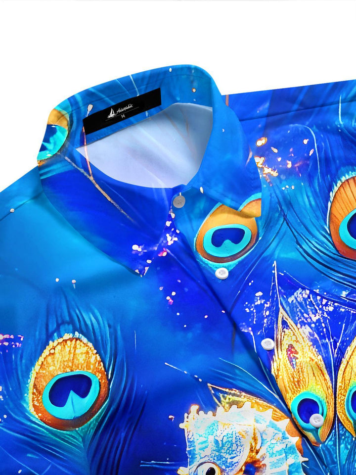 Peacock Seahorse Fantasy Art Men's Pocket Short Sleeve Shirts
