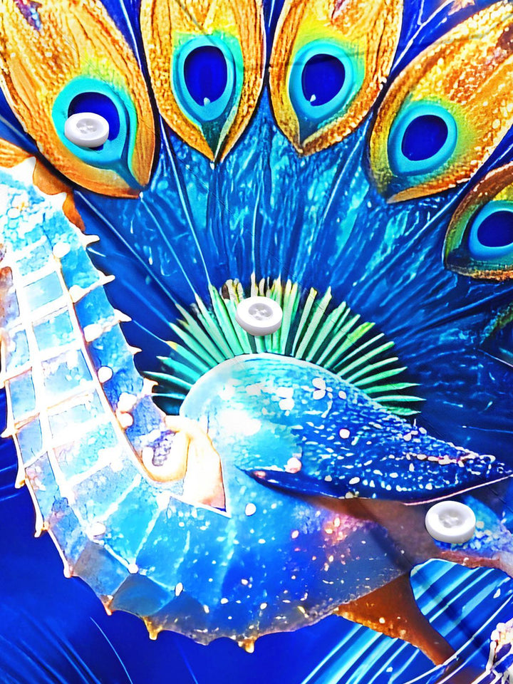 Peacock Seahorse Fantasy Art Men's Pocket Short Sleeve Shirts