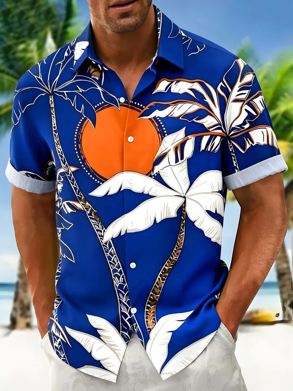 Hawaiian Coconut Tree Men's Pocket Short Sleeve Shirts