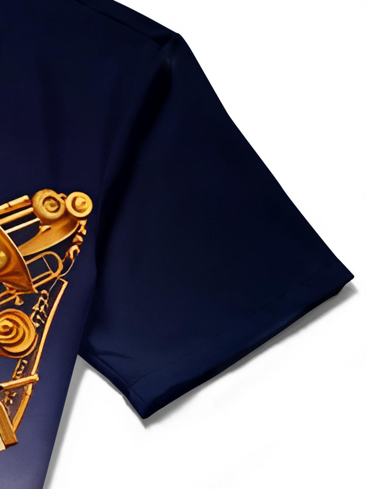 Golden Butterfly Composed Of Musical Instruments Men's Pocket Short Sleeve Shirts