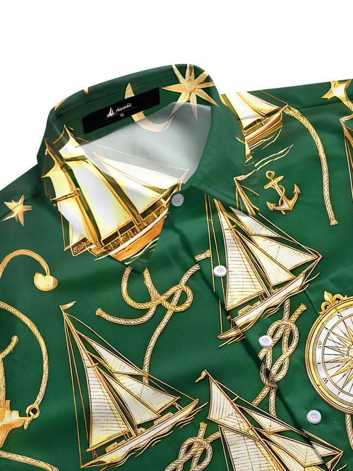 Retro Boat Compass Men's Pocket Short Sleeve Shirts