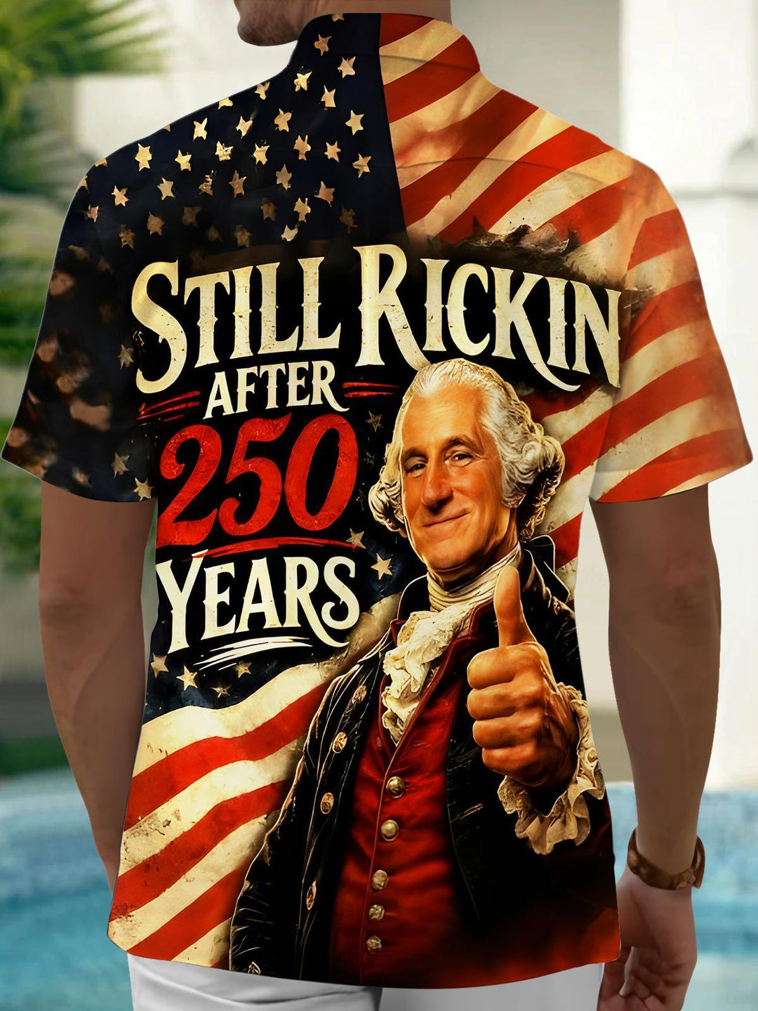 George Washington Founding Memorial Still Rockin After 250 Years USA Anniversary Men's Pocket Short Sleeve Shirts