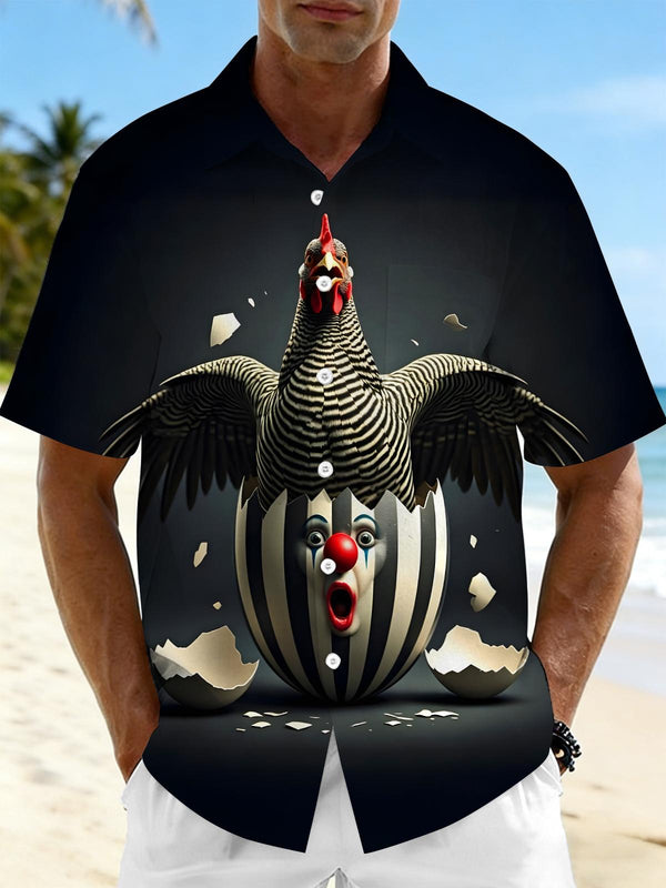 Fun Dark Clown Joker Chicken's Rebirth Men's Pocket Short Sleeve Shirts