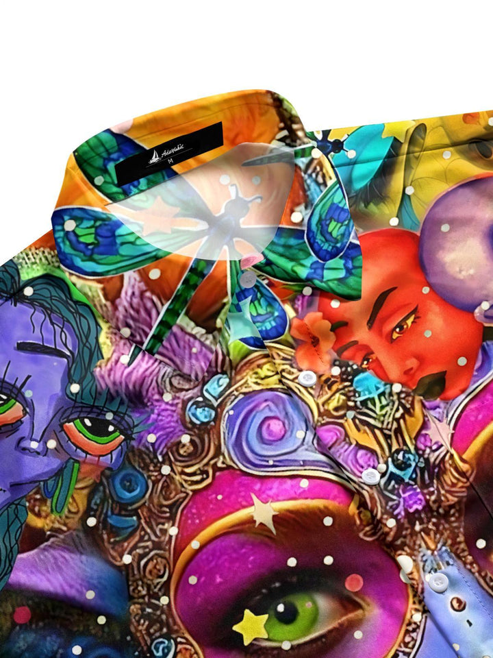 Abstract Face Print Men's Pocket Short Sleeve Shirts