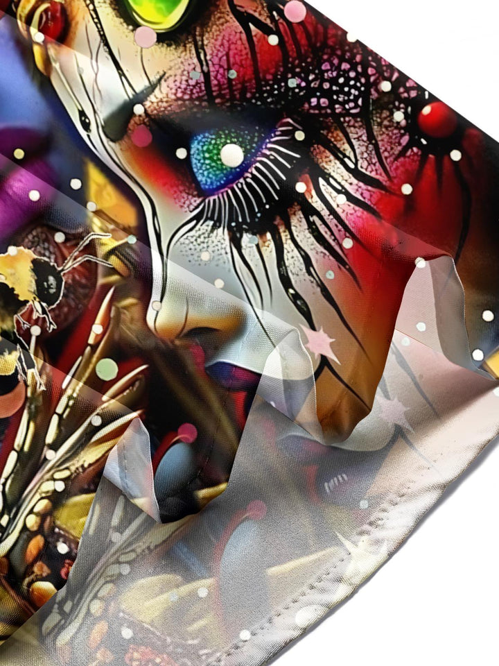 Abstract Face Print Men's Pocket Short Sleeve Shirts