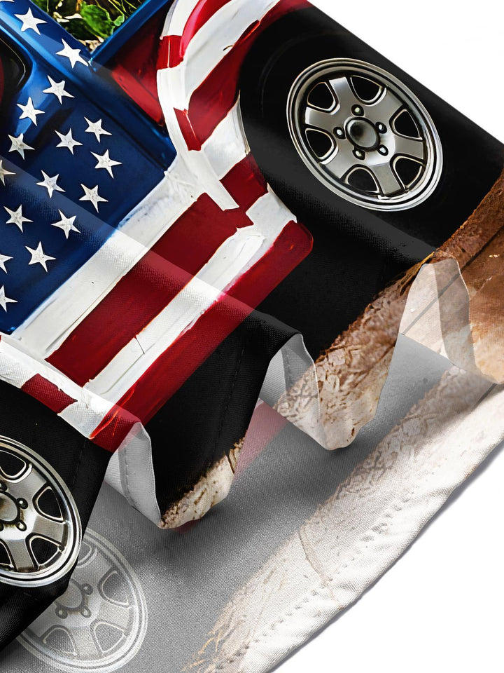 God Bless America Patriotic Flag Gnomes America Truck Independence Day Men's Pocket Short Sleeve Shirts