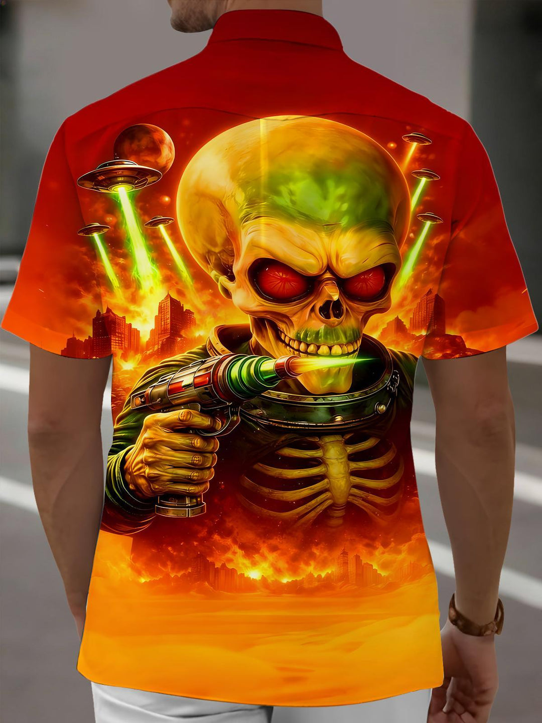 Fun Alien Skeleton Invasion Men's Pocket Short Sleeve Shirts