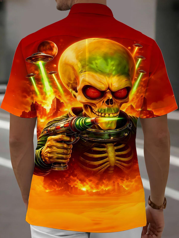 Fun Alien Skeleton Invasion Men's Pocket Short Sleeve Shirts