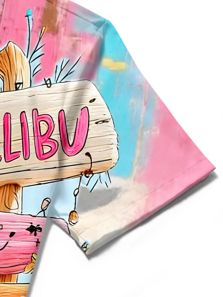 Hawaiian Malibu Giraffe Signpost Men's Pocket Short Sleeve Shirts