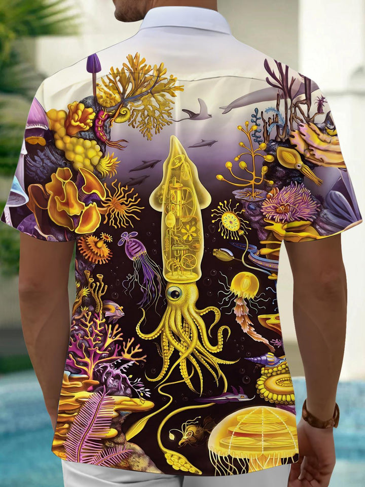 Marine Life Art Print Men's Pocket Short Sleeve Shirts