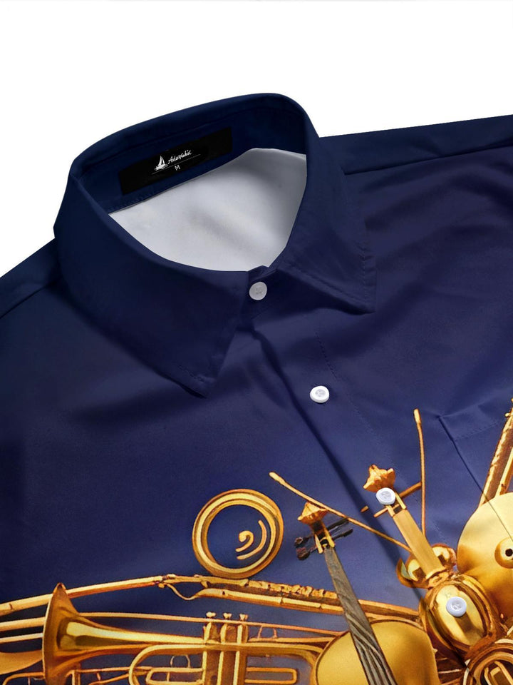 Golden Butterfly Composed Of Musical Instruments Men's Pocket Short Sleeve Shirts