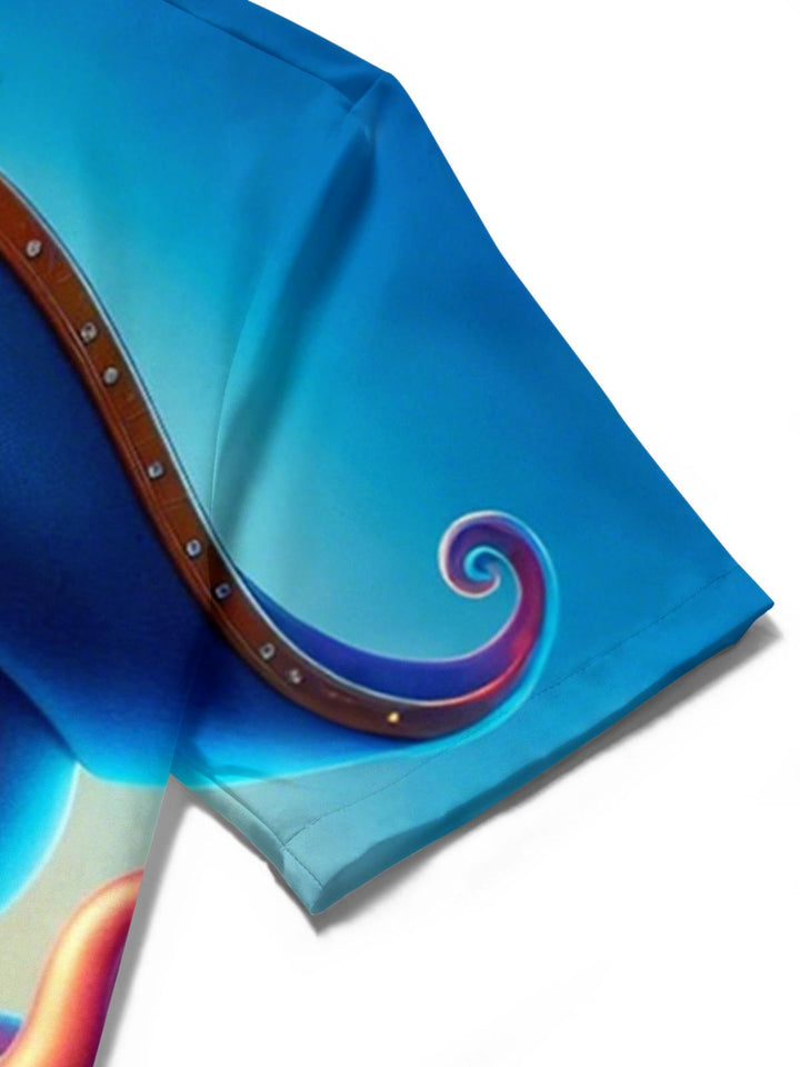 Pirate Octopus Boat Print Men's Pocket Short Sleeve Shirts