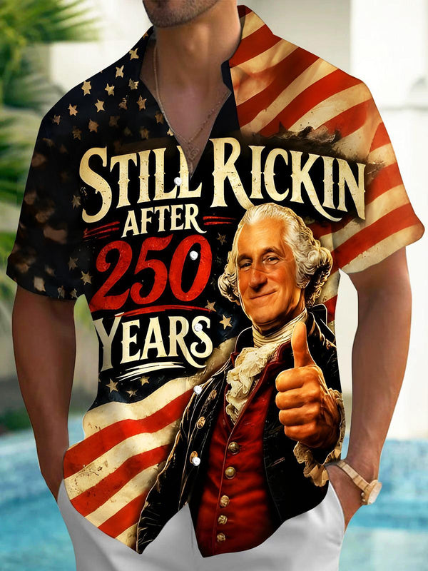 George Washington Founding Memorial Still Rockin After 250 Years USA Anniversary Men's Pocket Short Sleeve Shirts