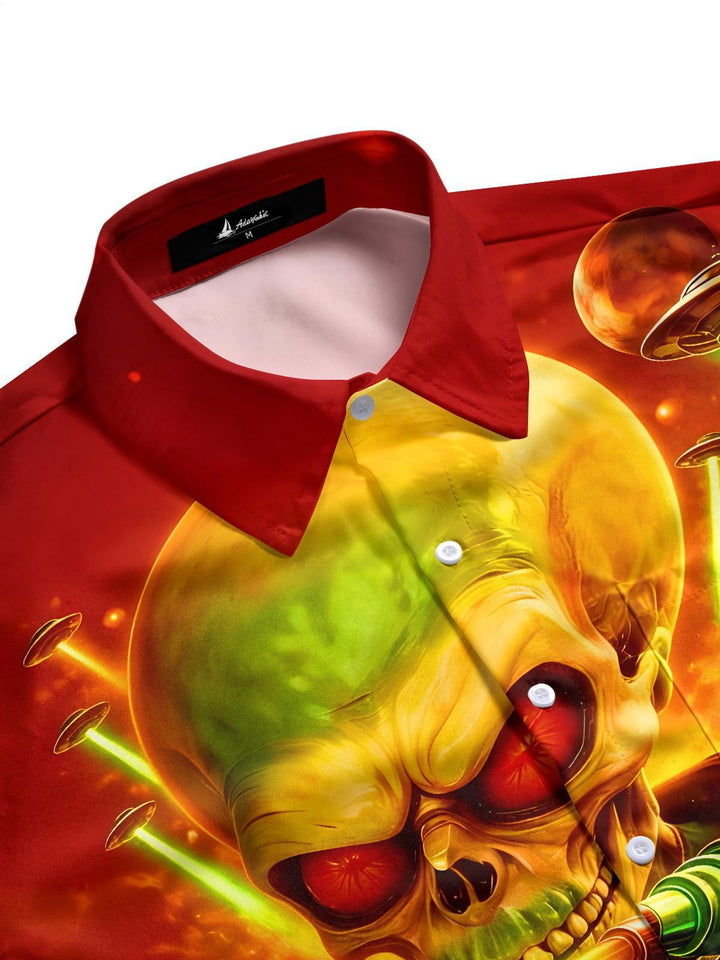 Fun Alien Skeleton Invasion Men's Pocket Short Sleeve Shirts