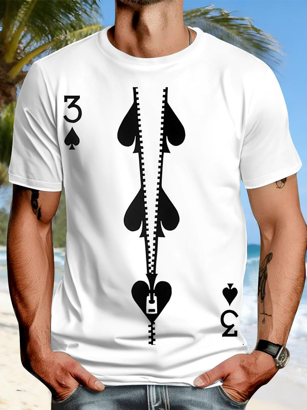 Poker Print Round Neck Short Sleeve Men's T-shirt