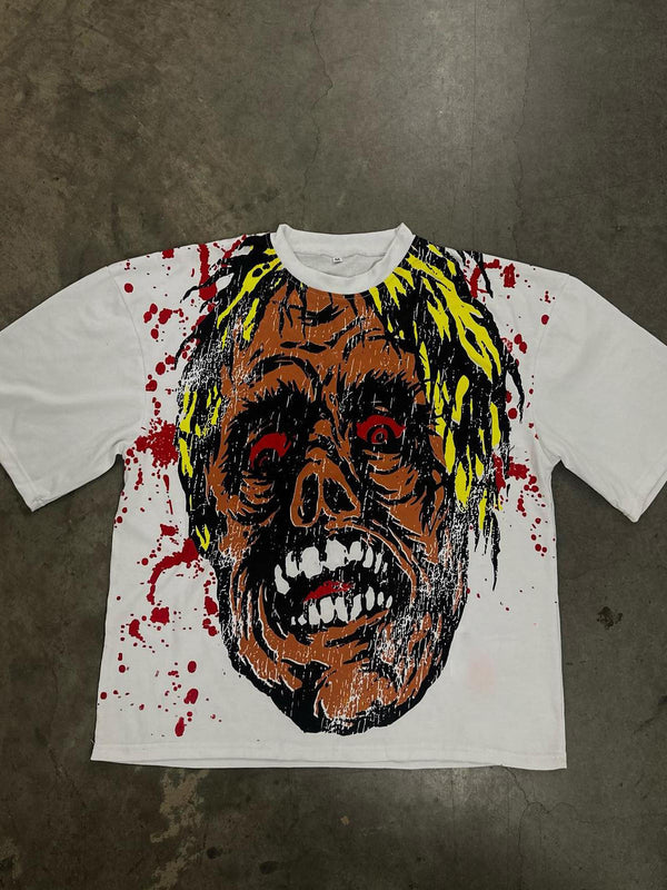 Street Horror Head Print Loose Men's Round Neck T-Shirt