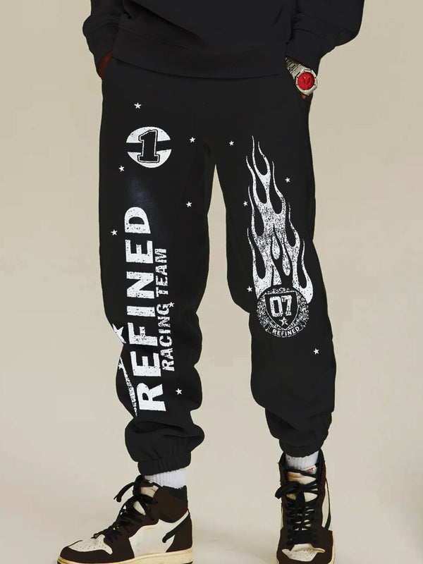 Street Personalized Letter Flame Print Casual Men's Sweatpants