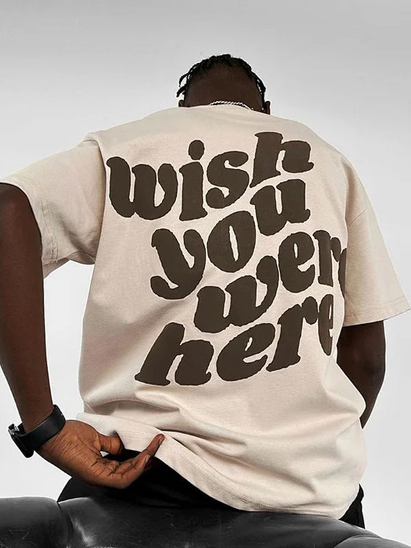 Men's Short Sleeve Round Neck T-Shirt With Contrast Slogan Print On The Back