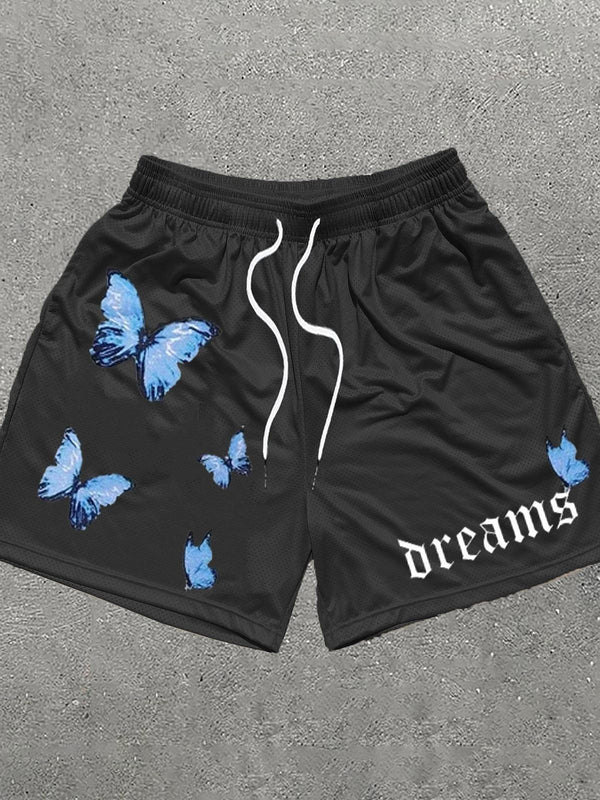 Butterfly Letter Print Casual Men's Shorts